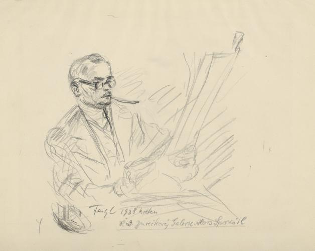 Bedřich Feigl, Podobizna Aloise Sprušila, 1938, kresba tužkou, papír, 300 × 390 mm, Galerie výtvarného umění v Ostravě