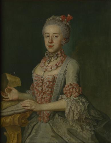 Neznámý středoevropský malíř, Rebeka Harrachové, 1761, olej na plátně, 93 × 75 cm, Muzeum Novojičínska – zámek Kunín